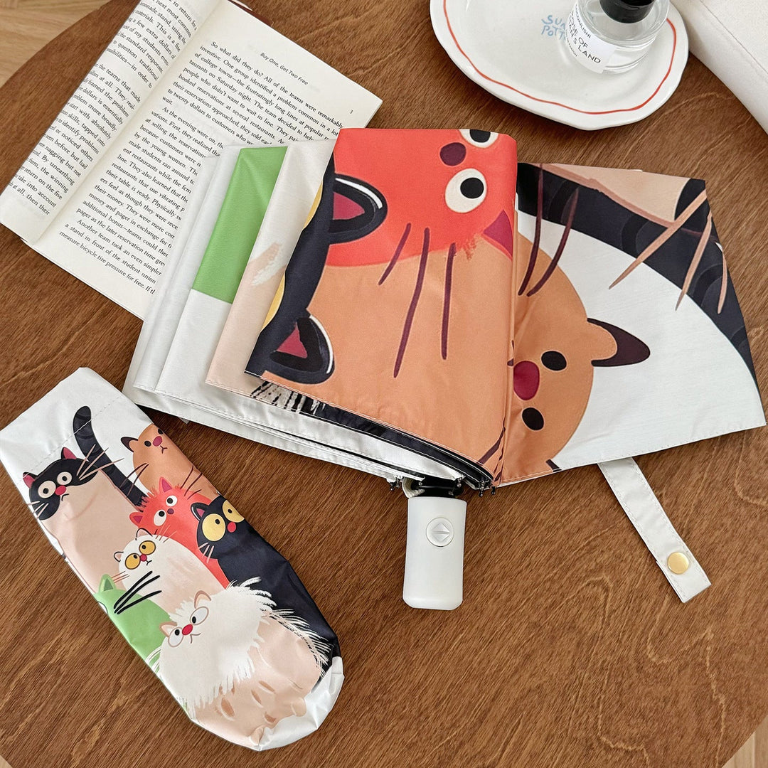 Women's Folding Umbrella with Playful Cat Design Kalsten
