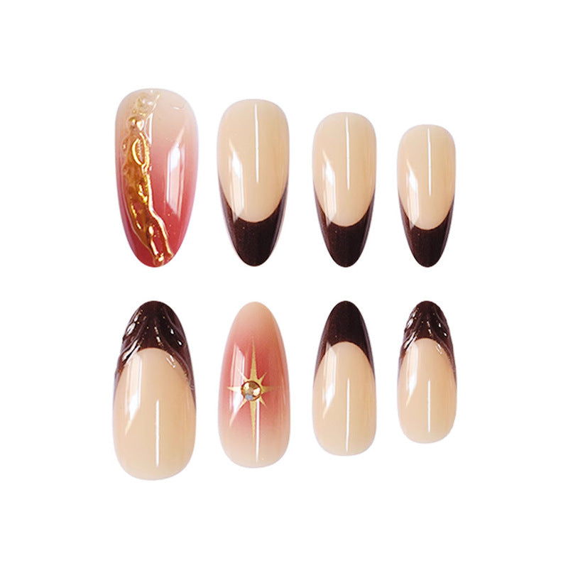 Artistic Press-On Nail Design with Gold Accents Acalora