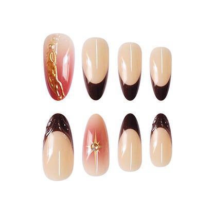 Artistic Press-On Nail Design with Gold Accents Acalora