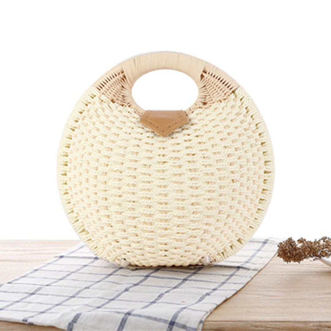 Round straw bag with elegant leather handle Kalsten