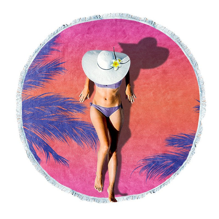 round beach towel with cheerful palm motif Kalsten
