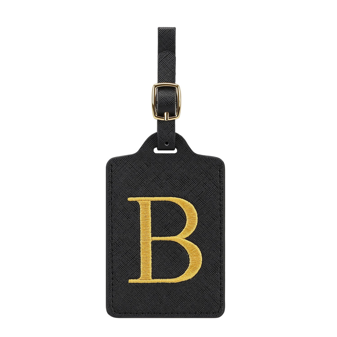 embroidered initial monogram leather luggage tag with adjustable buckle strap Kalsten