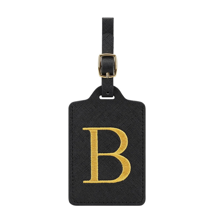 embroidered initial monogram leather luggage tag with adjustable buckle strap Kalsten
