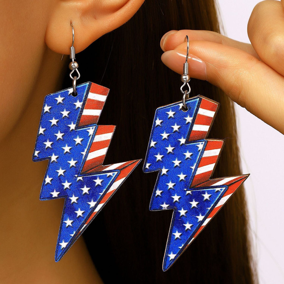 Women's nan patriotic novelty dangle hook earrings with laser-printed wooden fireworks charm Kalsten