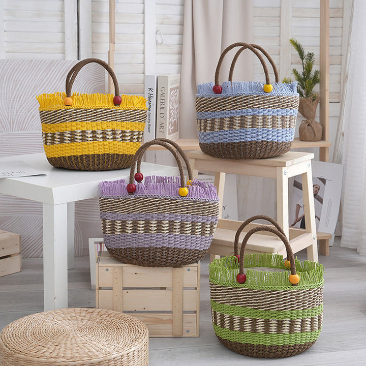 Generous braided tote bag with colorful fringed edge Kalsten