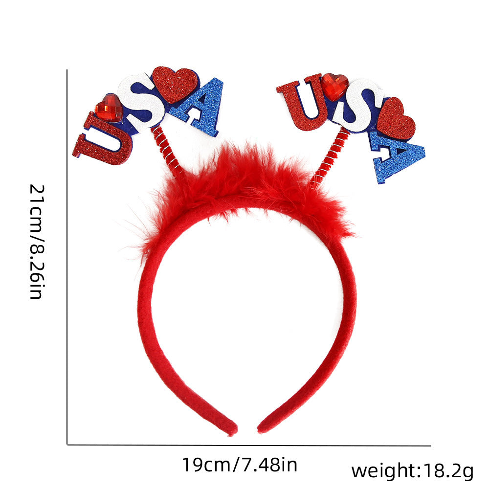 Unisex nan eye-catching party headband with attached pom poms, star tinsel, and small flag pendants Kalsten