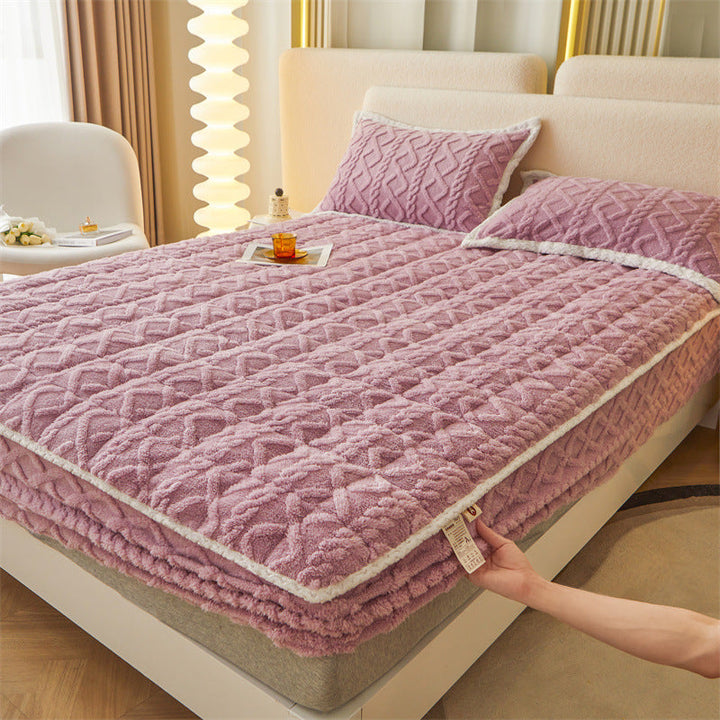 Plush Sherpa Quilted Mattress Topper With Deep-Skirt Non-Slip Fit And Embossed Cable Texture