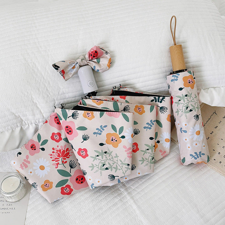 Ladies Folding Umbrella with Floral Design and Cute Details Kalsten