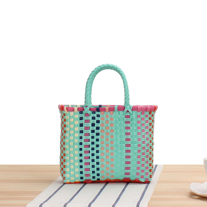Handmade straw bag with colorful stripes Kalsten