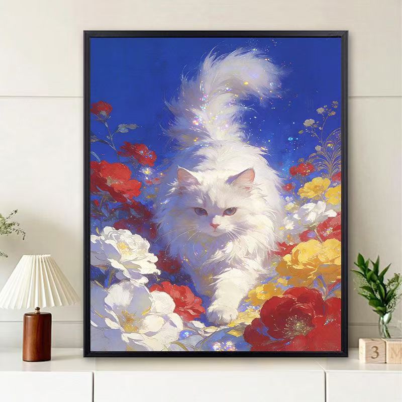 Floral Cat-Themed Wall Art Print Kalsten