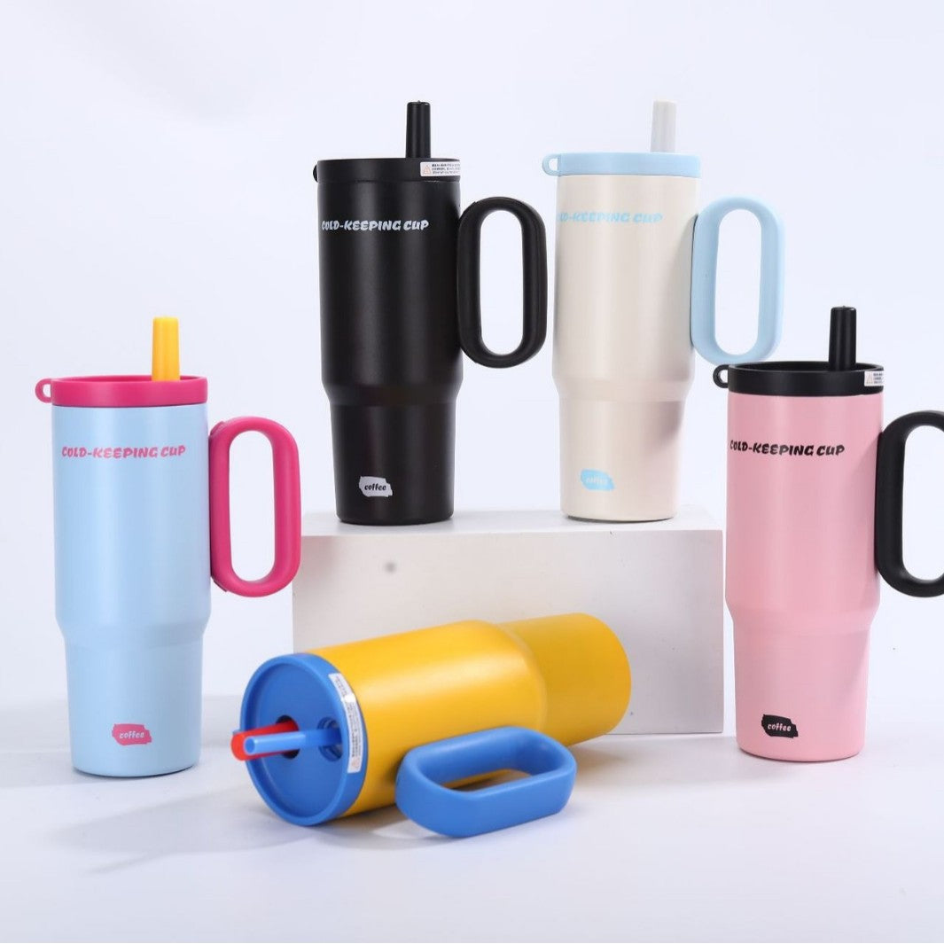 Unisex insulated cup with practical handle and straw function Kalsten