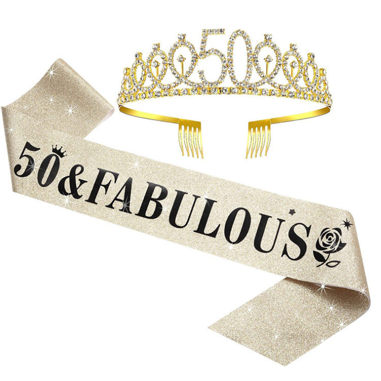 Women's Glittering Birthday Tiara Set with Sash Kalsten