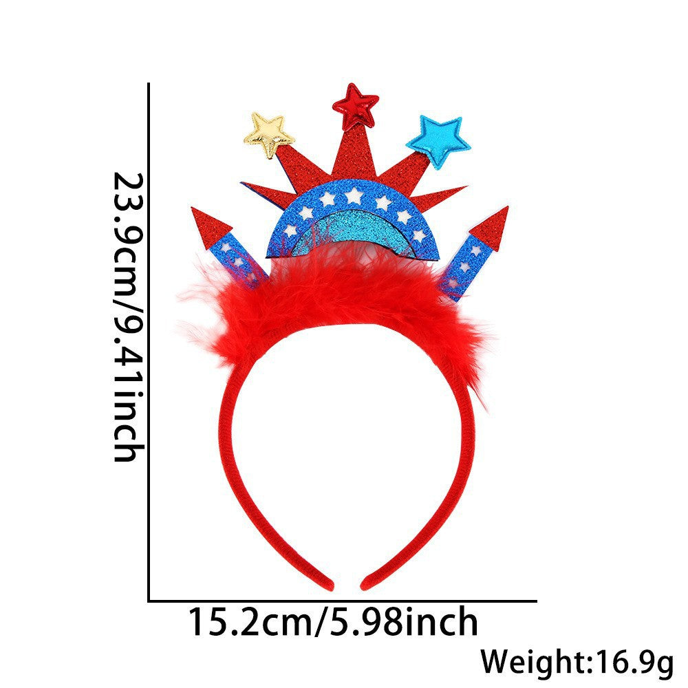 Women's Independence Day patriotic pompom headband with tinsel star toppers Kalsten