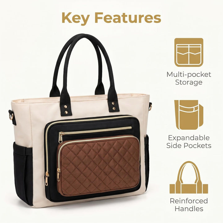 Tote bag with multiple compartments and expandable side pockets Kalsten
