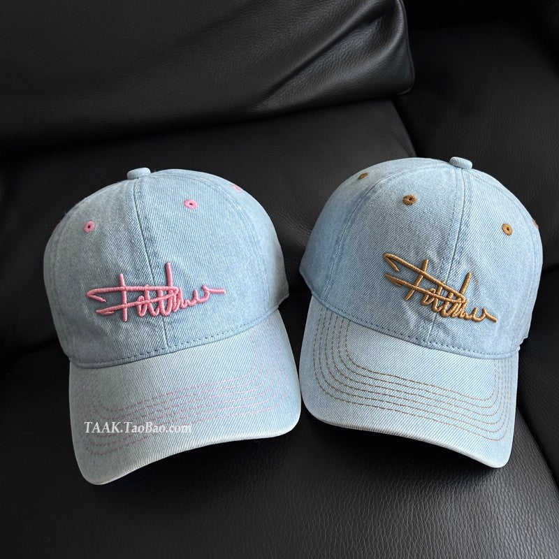 Women's Distressed Denim Embroidered Baseball Cap Kalsten