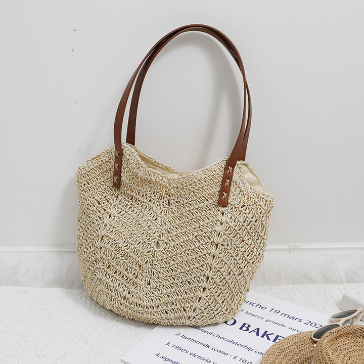 Braided basket bag with sturdy leather handles Kalsten