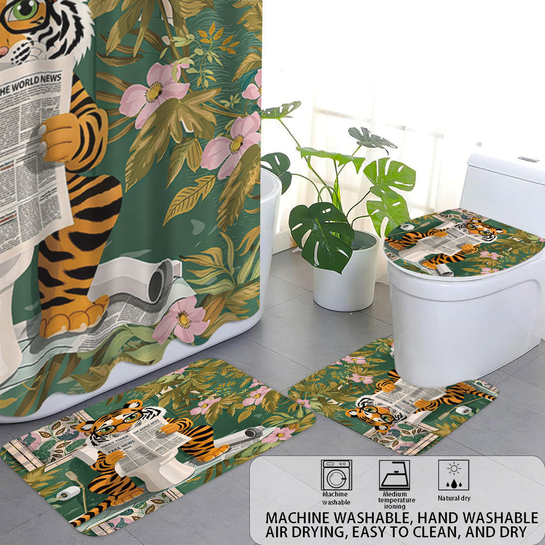 Artistic High-Definition Leopard and Rose-Themed Bathroom Décor Set Kalsten