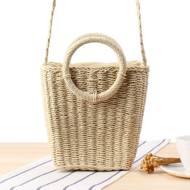 Braided Bast Shoulder Bag with Round Handle Kalsten