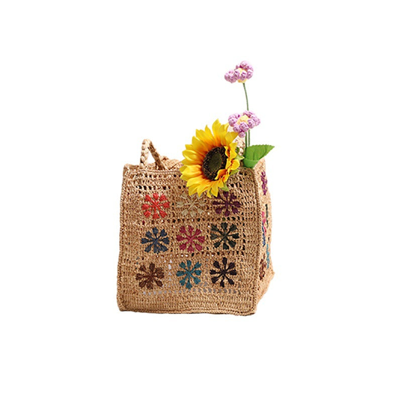Handcrafted straw bag with colorful embroidery design Kalsten