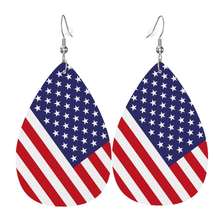 Women heart-shaped drop earrings with patriotic flag print and nickel-free hooks Kalsten