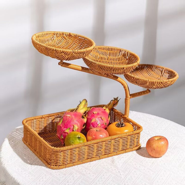 Unisex fruit and vegetable rack made of rattan with multiple levels Kalsten