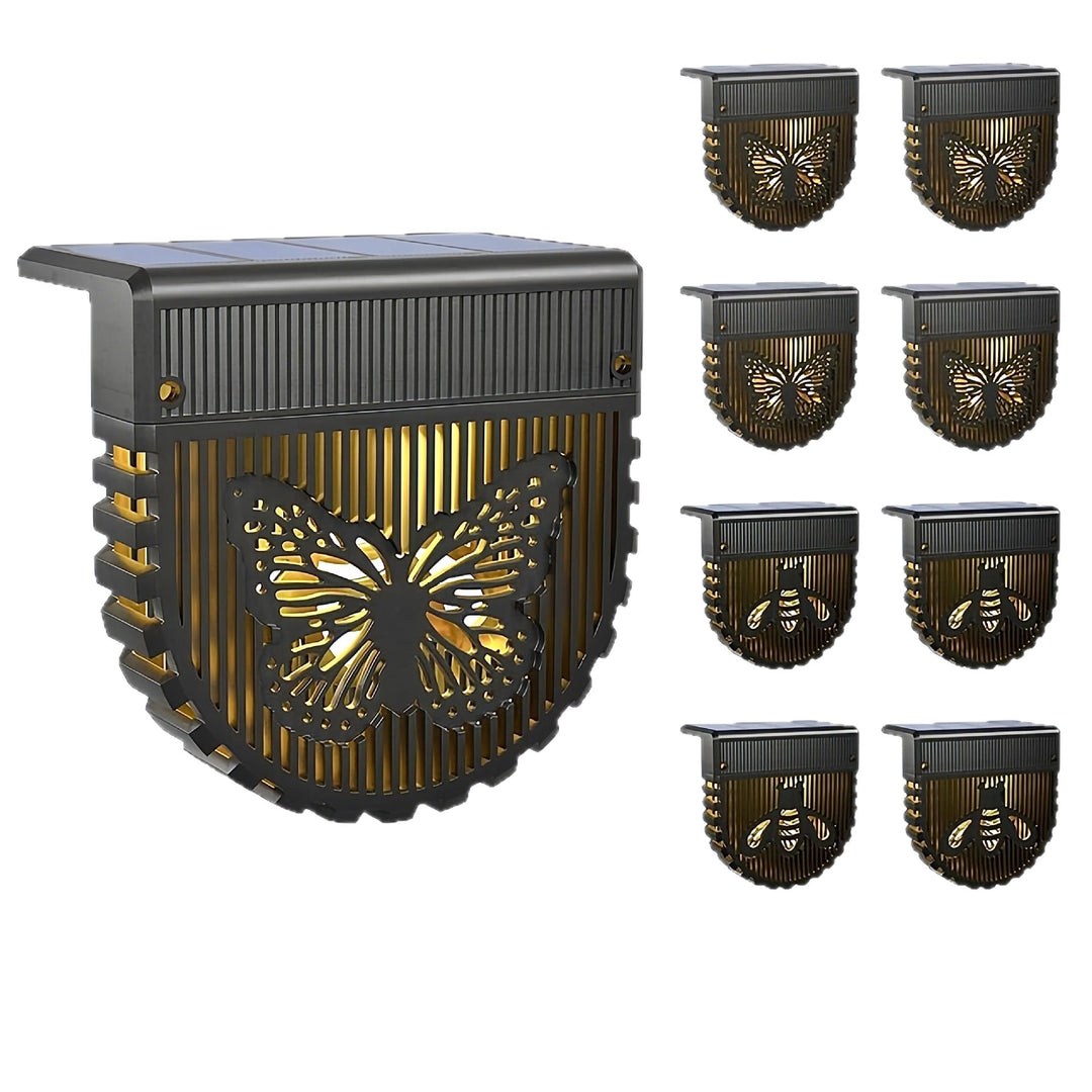 Decorative Solar-Powered Outdoor Wall Lanterns With Laser-Cut Insect And Floral Panels And Warm LED Ambiance Kalsten