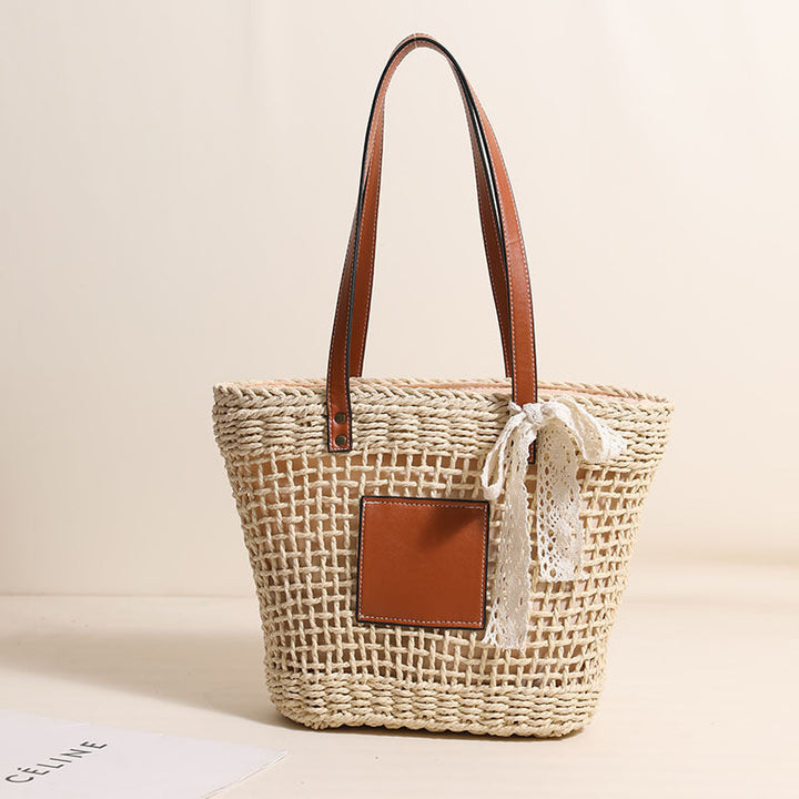 Handmade straw bag with elegant leather accents Kalsten