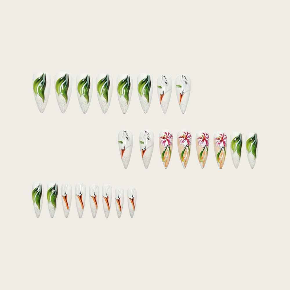 Artificial Nail Set with Floral Stork Design Kalsten