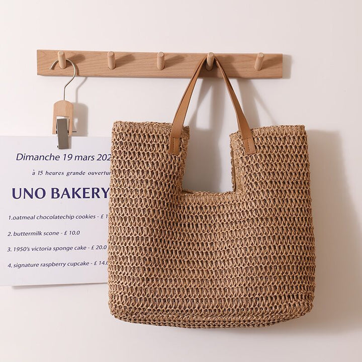 Elegant Woven Tote Bag with Sturdy Leather Handles Kalsten