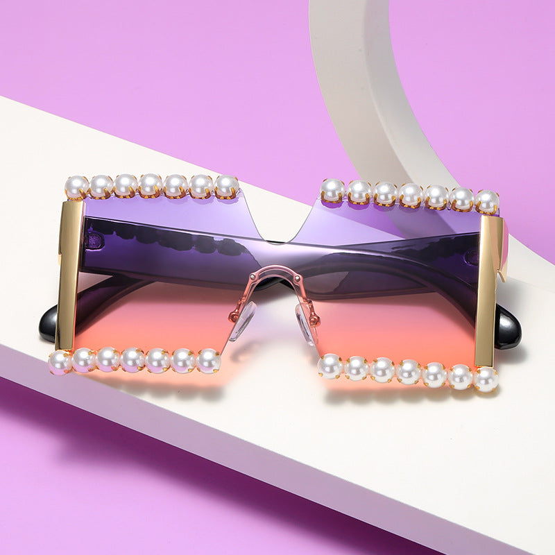 Ladies extravagant rectangular sunglasses with pearl decoration and UV protection Kalsten