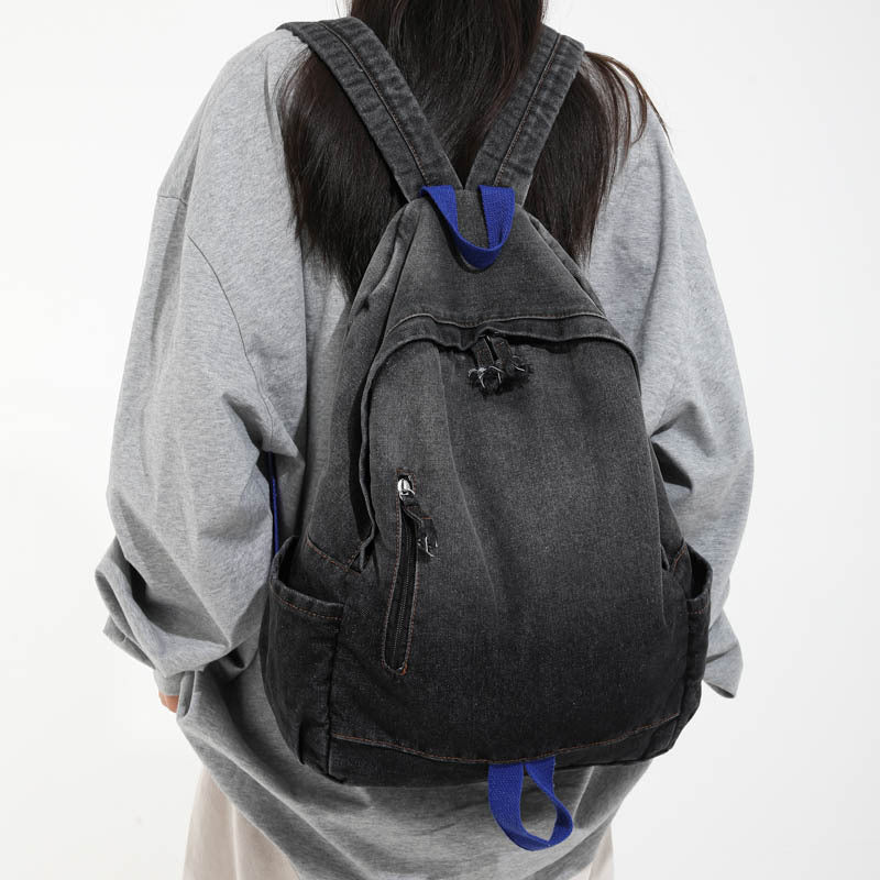 Casual Denim Wash School Backpack Kalsten