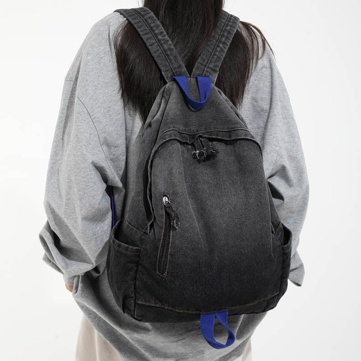 Casual Denim Wash School Backpack Kalsten