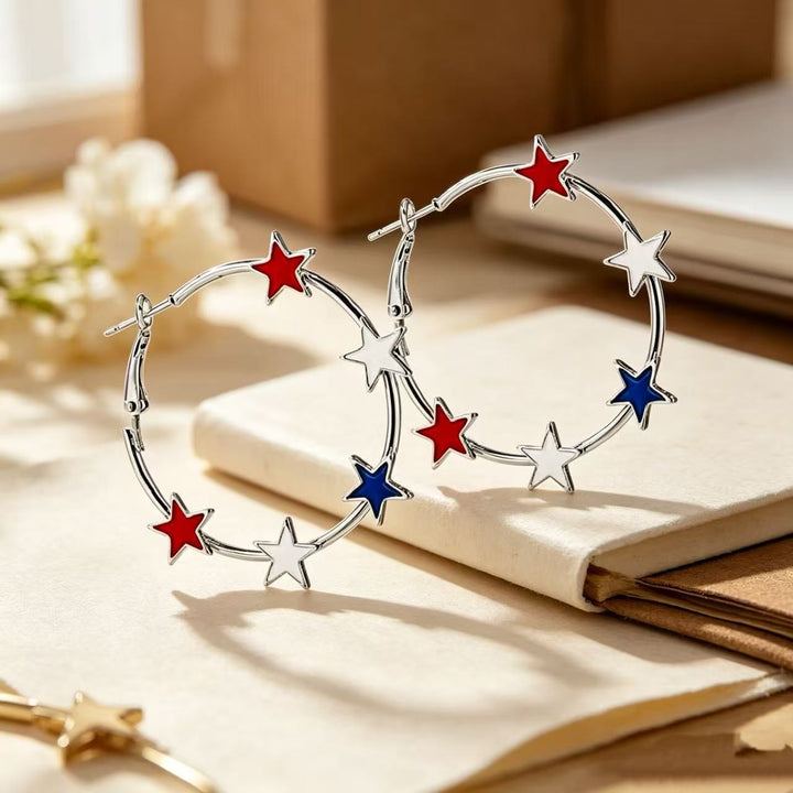 Women's Statement Earrings made of enamel with star and stripe motif and crystal embellishment Kalsten