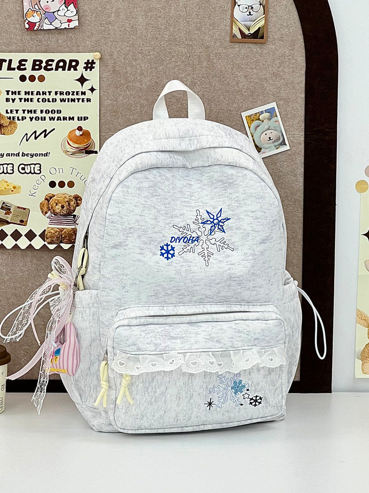 Embroidered Winter-Themed School Backpack