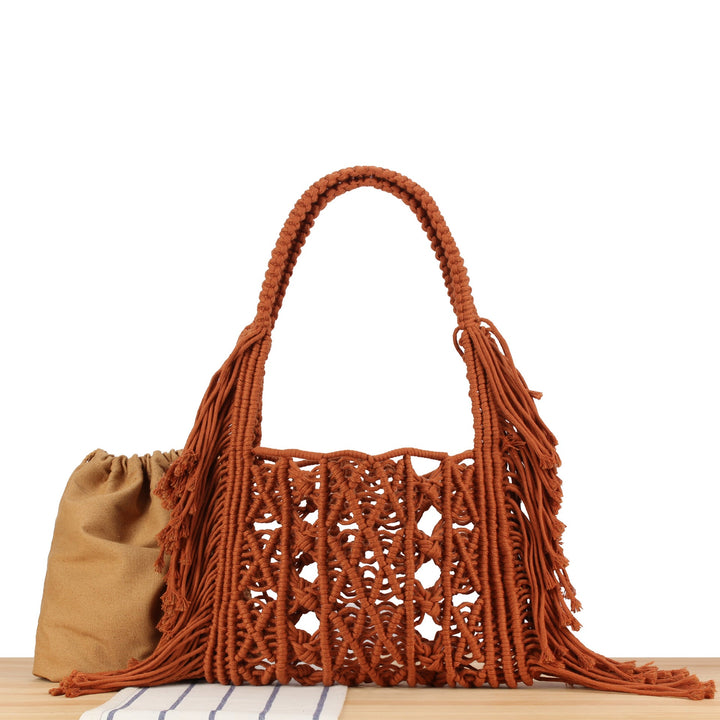 Macrame crossbody bag with fringes and inner pocket Kalsten