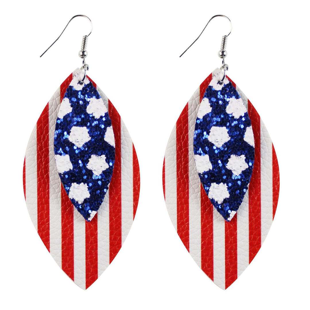 Women's star stripe print faux leather drop earrings with fishhook Kalsten