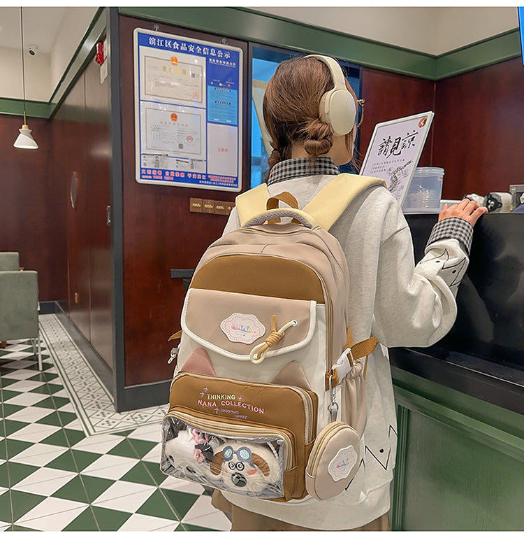 Multi-Compartment School Backpack with Transparent Pocket