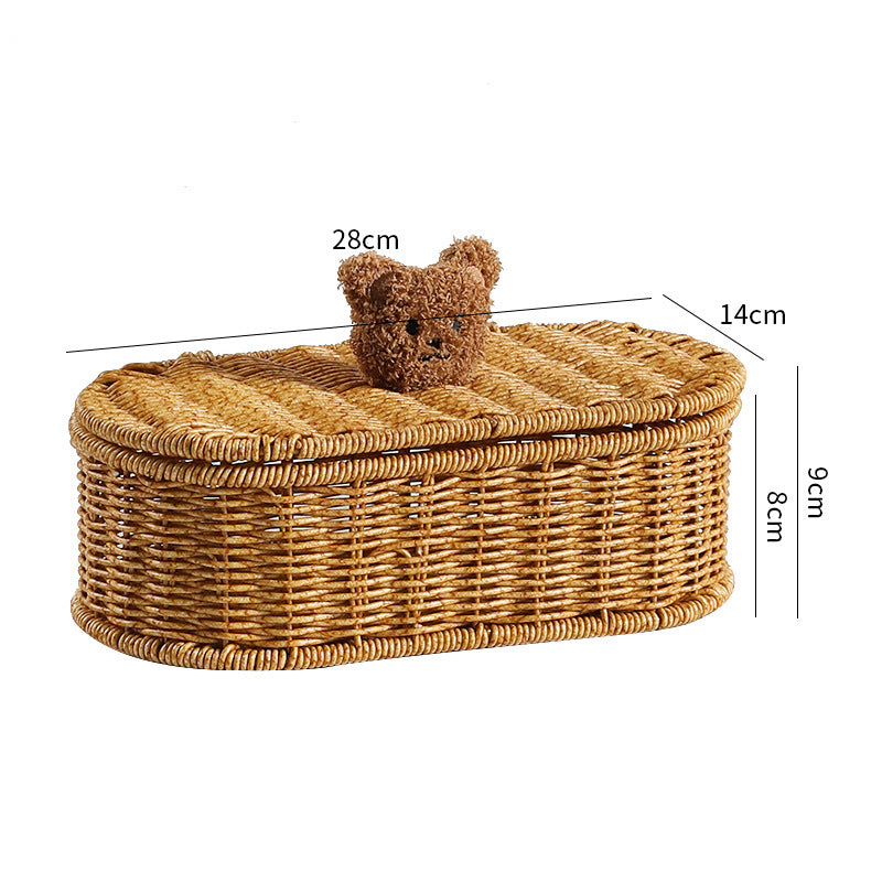Decorative Woven Storage Box with Cute Bear Lid Kalsten