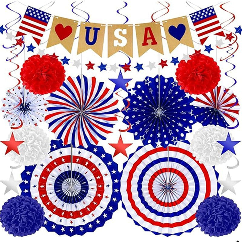 Unisex multi-piece party decoration set with paper fans pom poms bunting garland Kalsten