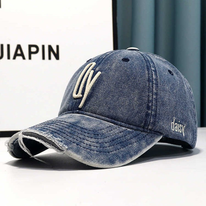 Women's Distressed Denim Embroidered Baseball Cap Kalsten