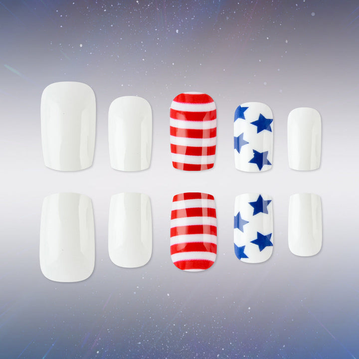Women's nan patriotic press-on manicure kit with glossy gel finish and long coffin shape Kalsten