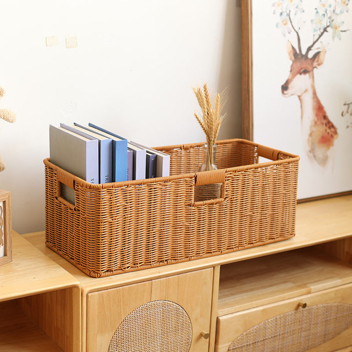 Handwoven Rectangular Storage Bin with Cutout Handles Kalsten