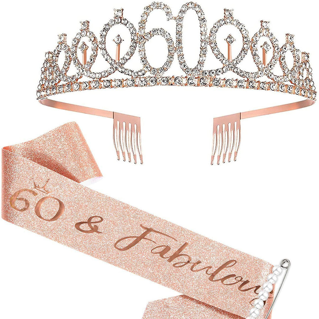 Women Crystal-Embellished Birthday Crown with Personalized Sash Kalsten