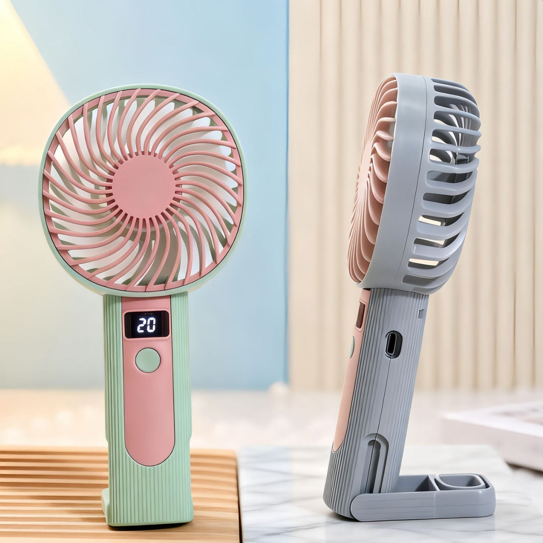 Women's Portable Handheld Fan with Digital Temperature Display and USB Charging Function Kalsten
