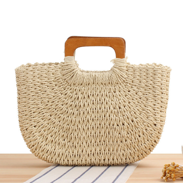 Braided beach bag with wooden handle Kalsten
