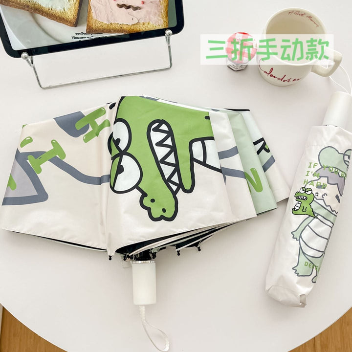 Ladies innovative folding umbrella with gentle leaf design and practical carrying pouch Kalsten