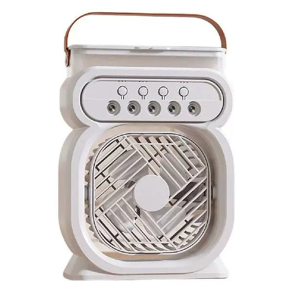 Unisex one-size portable rechargeable evaporative desktop air cooler and fan with leather carrying handle Kalsten