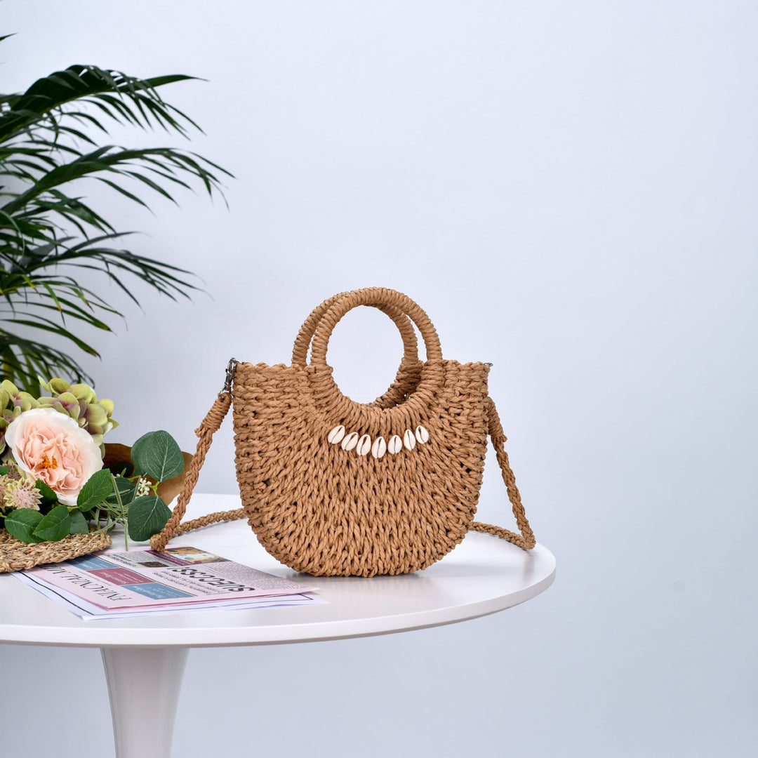 Natural fiber handbag with shell decoration Kalsten
