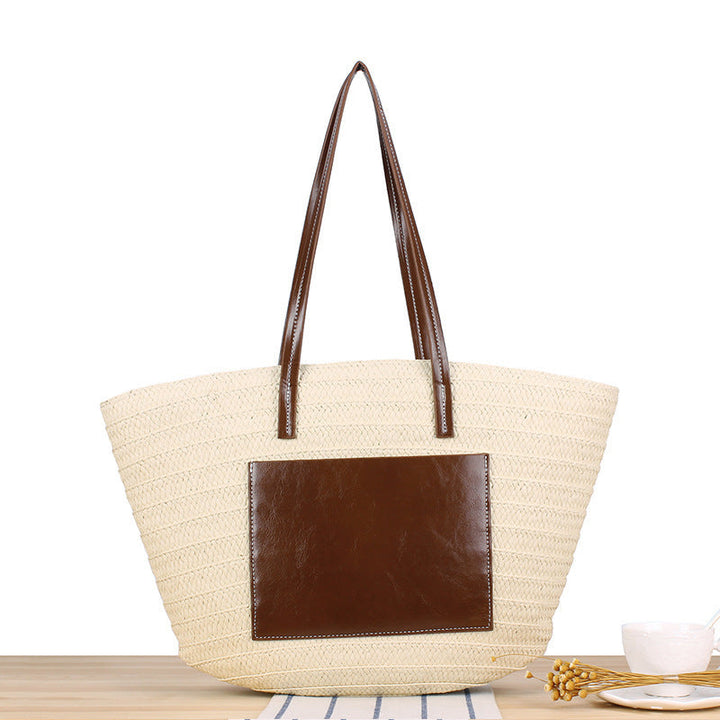 Trendy Beach Bag Made of Woven Straw and Leather Accents Kalsten
