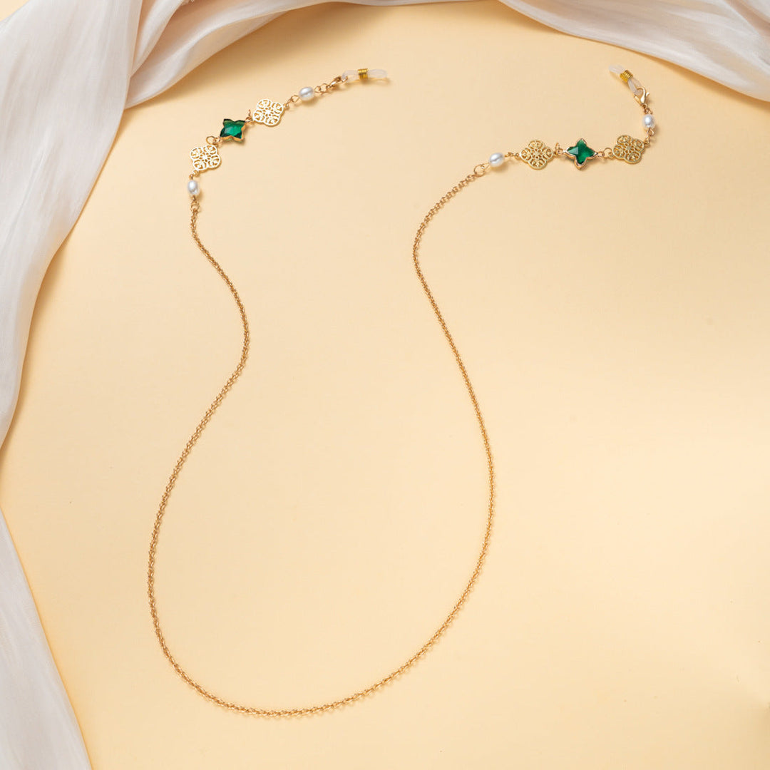 Elegant Gemstone and Pearl Eyewear Chain Kalsten